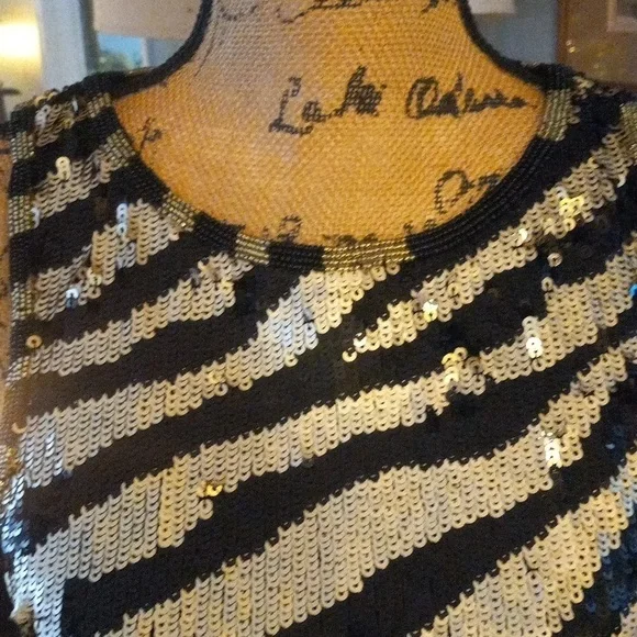 Trina Turk Quartz Black and Gold Zebra Stripe Sequin Mini Shift Dress NWT - Picture 5 of 15